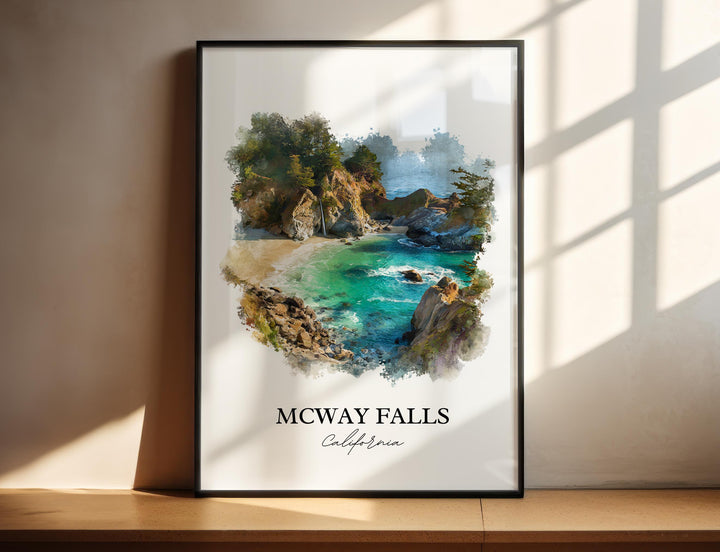 Mcway Falls Wall Art, Big Sur Print, California Watercolor Art, Mcway Falls Gift, Travel Print, Travel Poster, Housewarming Gift