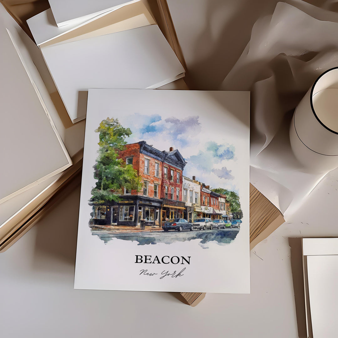 Beacon NY Wall Art, Dutchess County Print, Hudson River Watercolor Art, Beacon New York Gift, Travel Print, Travel Poster, Housewarming Gift
