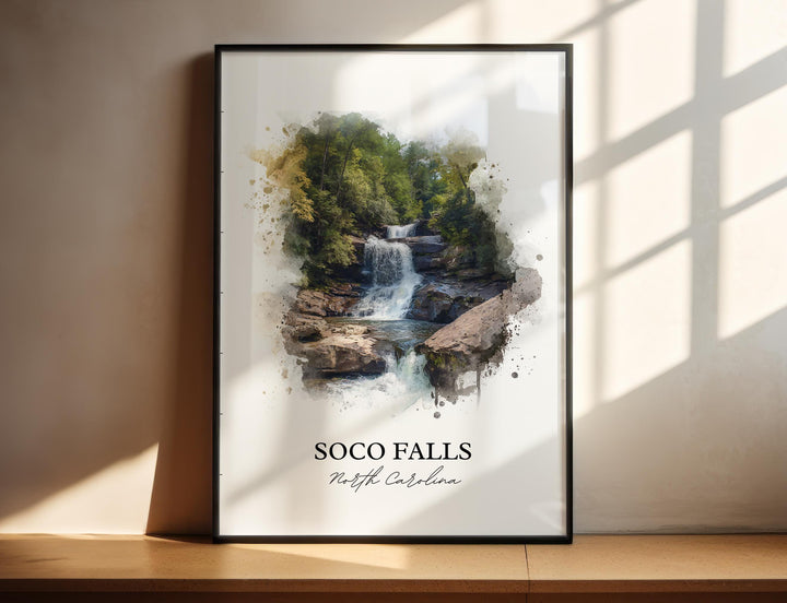 Soco Falls Wall Art, Soco Falls NC Print, North Carolina Watercolor Art, Maggie Valley Gift, Travel Print, Travel Poster, Housewarming Gift