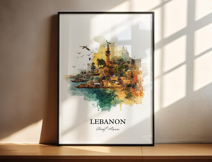 Lebanon Wall Art, Lebanon Print, Lebanon Watercolor Art, Lebanon Country Gift, Travel Print, Travel Poster, Housewarming Gift