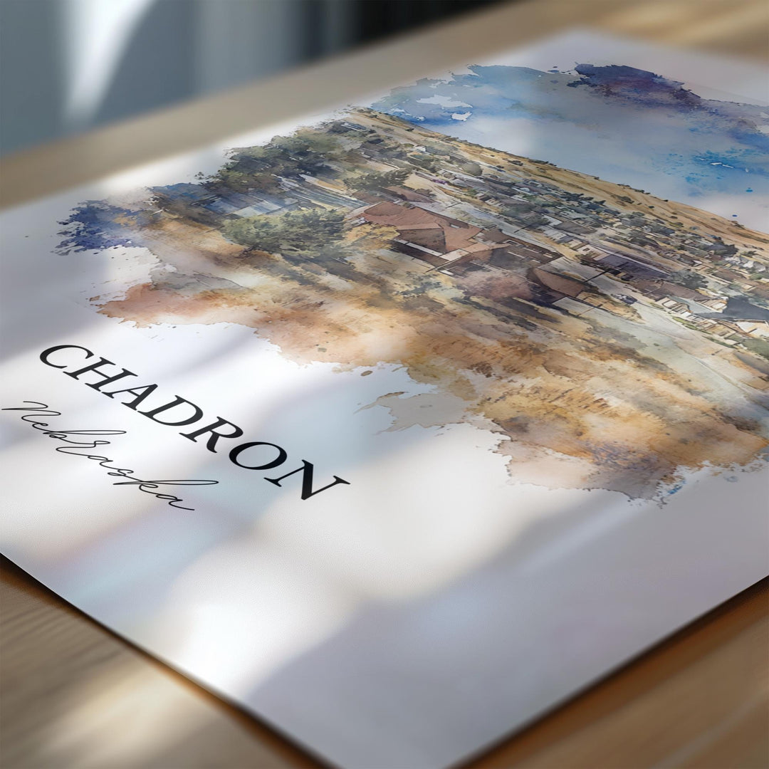 Chadron Nebraska Wall Art, Dawes County NE Print, Nebraska Watercolor Art, Chadron Gift, Travel Print, Travel Poster, Housewarming Gift
