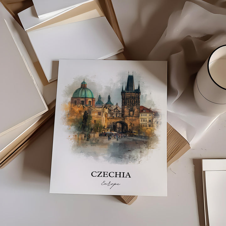Czechia Wall Art, Czechia Print, Prague Watercolor Art, Czech Republic Gift, Travel Print, Travel Poster, Housewarming Gift