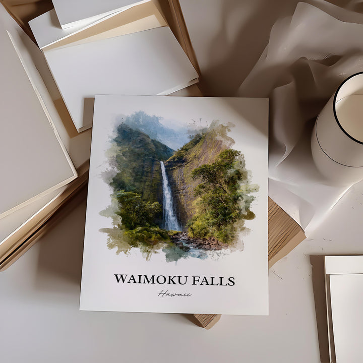 Waimoku Falls Wall Art, Maui Print, Maui Watercolor Art, Waimoku Falls Gift, Travel Print, Travel Poster, Housewarming Gift