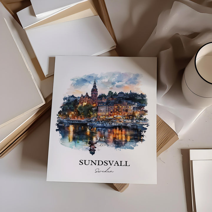 Sundsvall Travel Print Wall Art Sundsvall Wall Hanging Home Décor Sundsvall Gift Art Lovers Sweden Art Lover Gift Sundsvall Poster