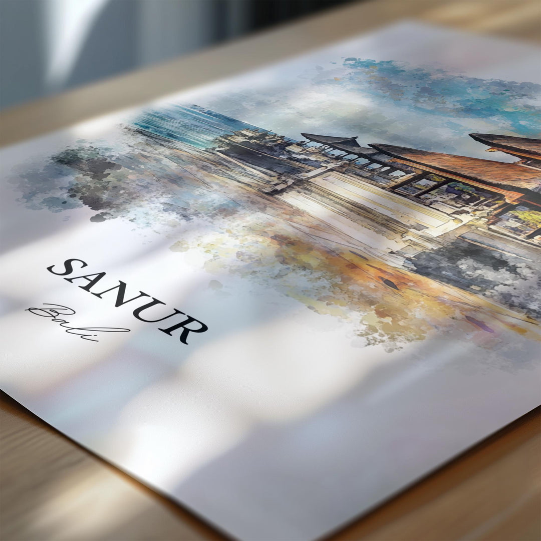Sanur Bali Wall Art, Sanur Print, Bali Watercolor Art, Sanur Bali Gift, Travel Print, Travel Poster, Housewarming Gift