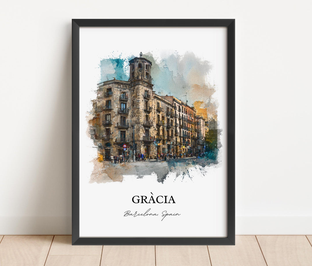 Gràcia Wall Art, Gràcia Print, Gràcia Watercolor Art, Gràcia Barcelona Gift, Travel Print, Spain Travel Poster, Spain Gift
