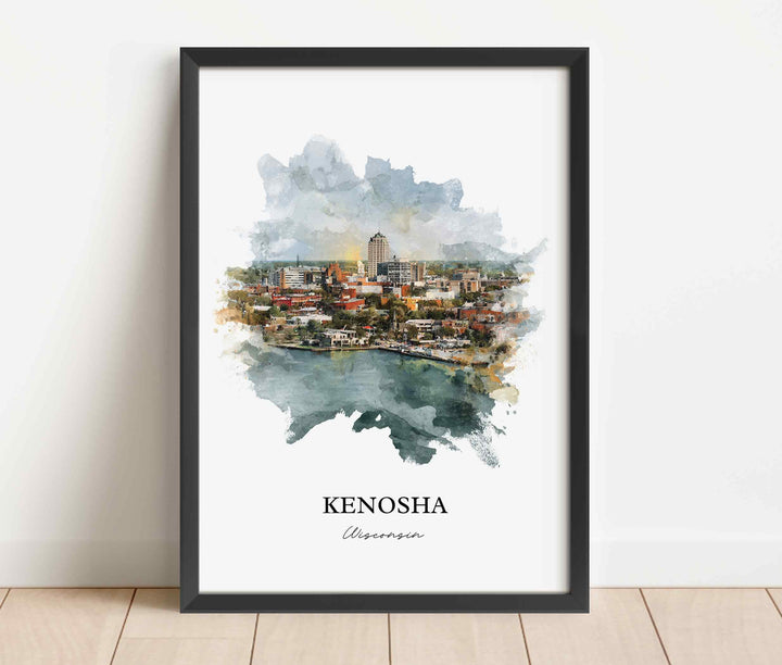 Kenosha Wall Art, Kenosha WI Print, Kenosha Watercolor Art, Kenosha Wisconsin Gift, Travel Print, Travel Poster, Housewarming Gift