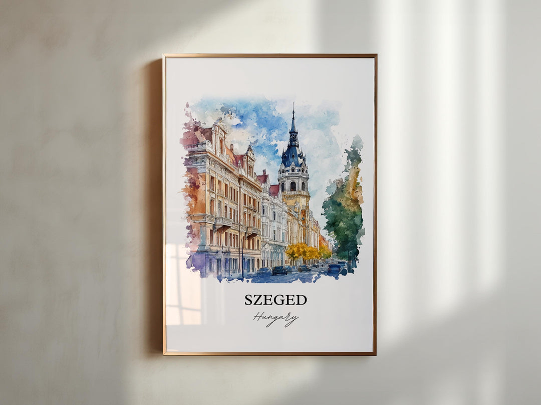 Szeged Wall Art, Csongrád-Csanád Print, Hungary Watercolor Art, Szeged Hungary Gift, Travel Print, Travel Poster, Housewarming Gift