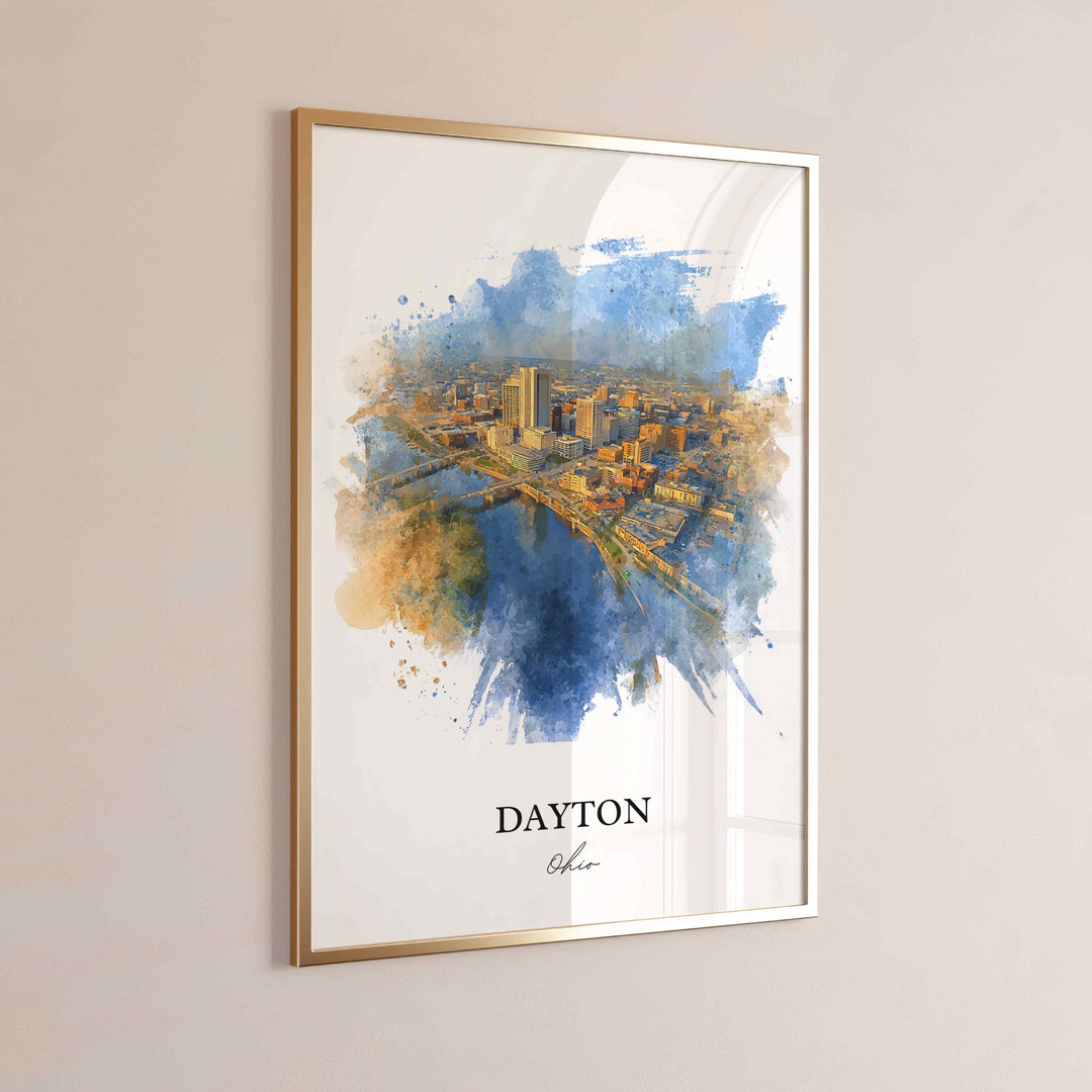 Dayton Ohio Wall Art, Dayton Print, Dayton OH Watercolor Art, Dayton Ohio Skyline Gift, Travel Print, Travel Poster, Housewarming Gift