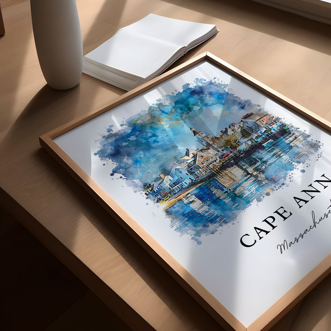 Cape Ann Wall Art, Cape Ann MA Print, Rockport Mass. Watercolor Art, Gloucester MA. Gift, Travel Poster, Housewarming Gift