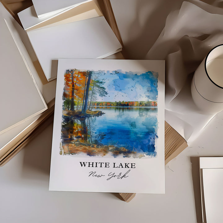 White Lake NY Wall Art, White Lake Print, White Lake Watercolor, White Lake Gift,