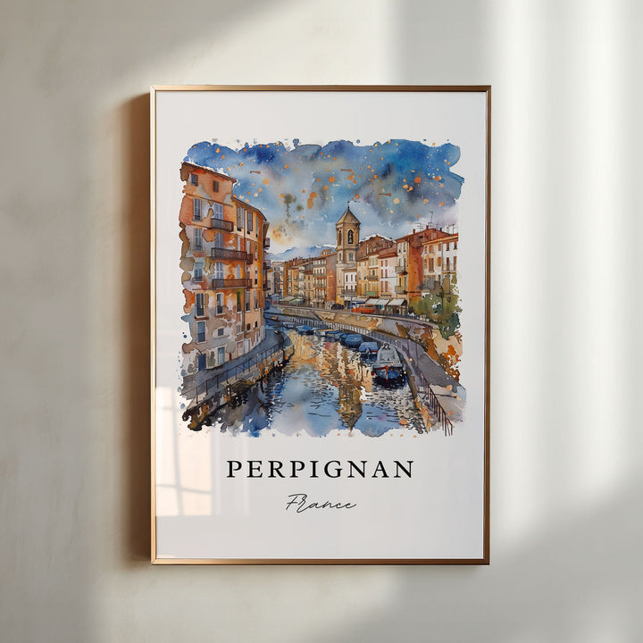 Perpignan Wall Art, Perpignan France Print, Pyrenees Watercolor Art, Perpignan France Gift,