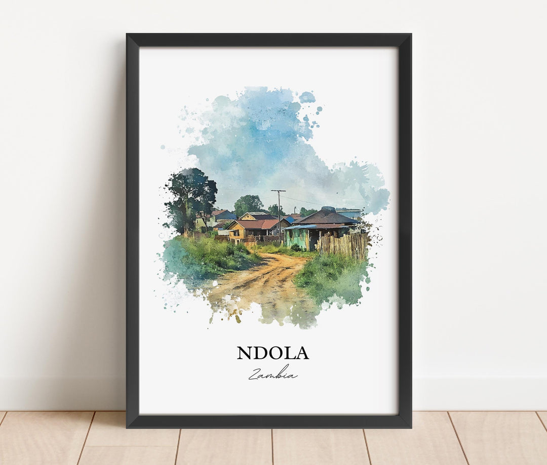 Ndola Wall Art, Zambia Print, Zambia Watercolor Art, Ndola Zambia Gift, Travel Print, Travel Poster, Housewarming Gift