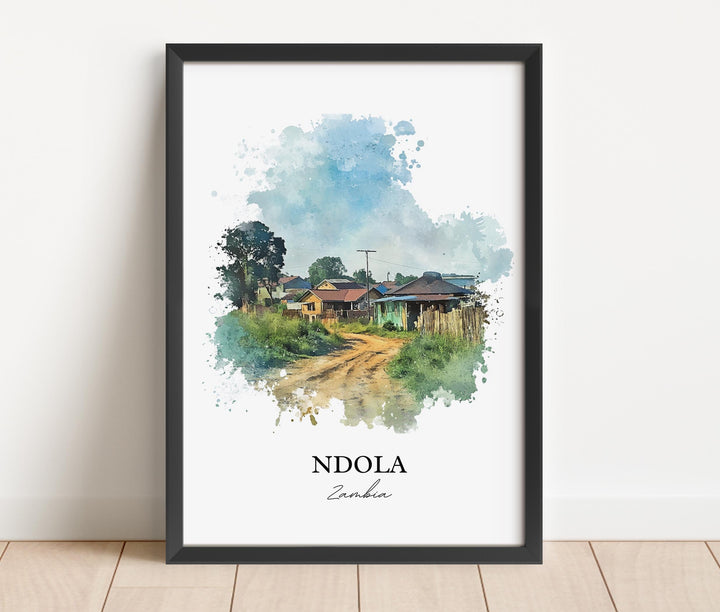 Ndola Wall Art, Zambia Print, Zambia Watercolor Art, Ndola Zambia Gift, Travel Print, Travel Poster, Housewarming Gift