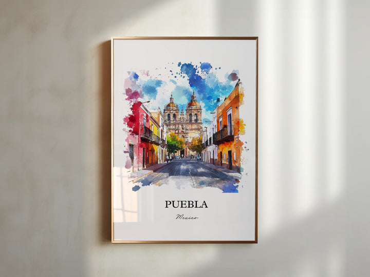 Puebla MX Wall Art, Puebla Mexico Print, Mexico Watercolor Art, Puebla Mexico Gift, Travel Print, Travel Poster, Housewarming Gift