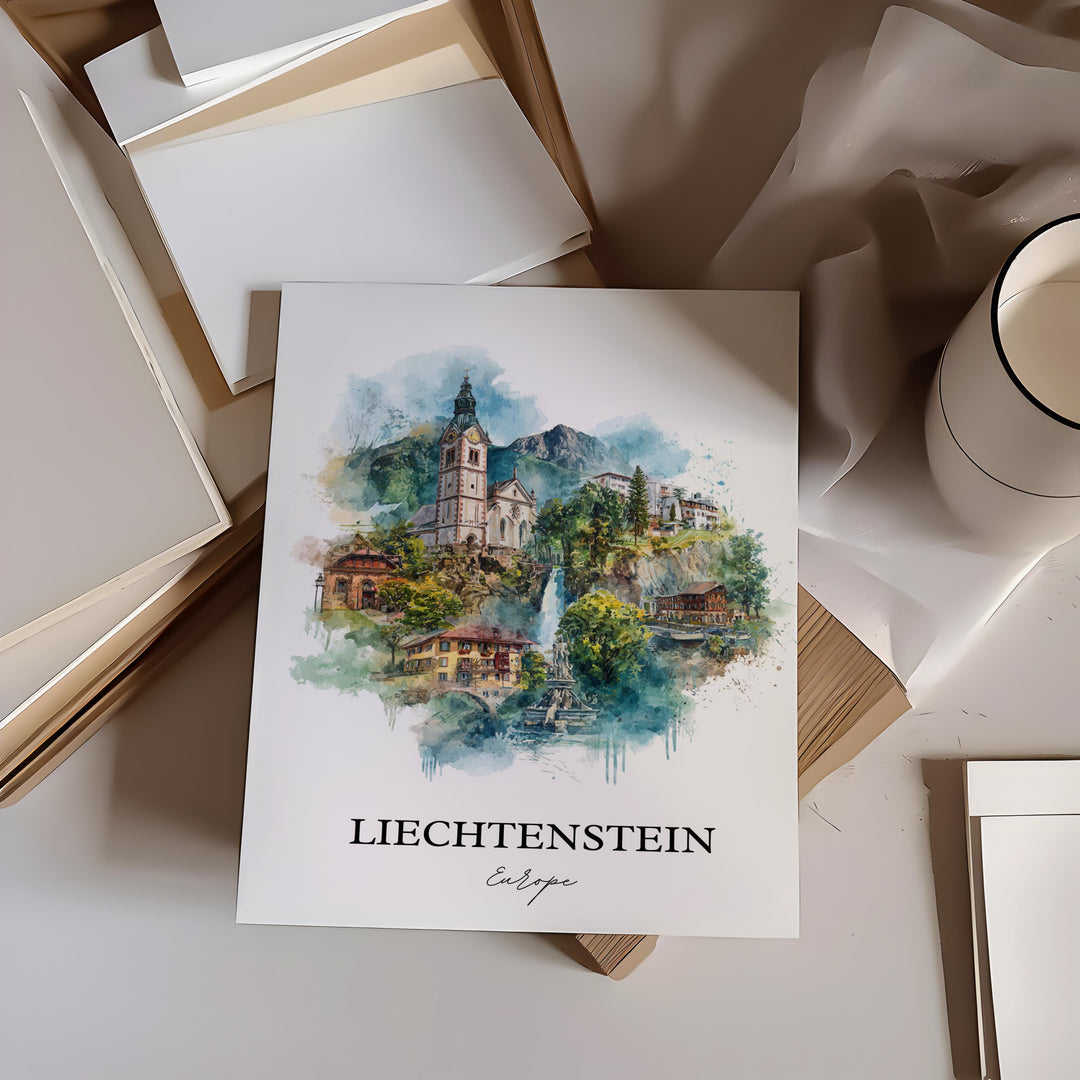 Liechtenstein Art, Liechtenstein Print, Liechtenstein Watercolor Art, Liechtenstein Gift, Travel Print, Travel Poster, Housewarming Gift