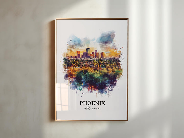 Phoenix Wall Art, Phoenix AZ Print, Arizona Watercolor Art, Phoenix Skyline Gift, Travel Print, Travel Poster, Housewarming Gift