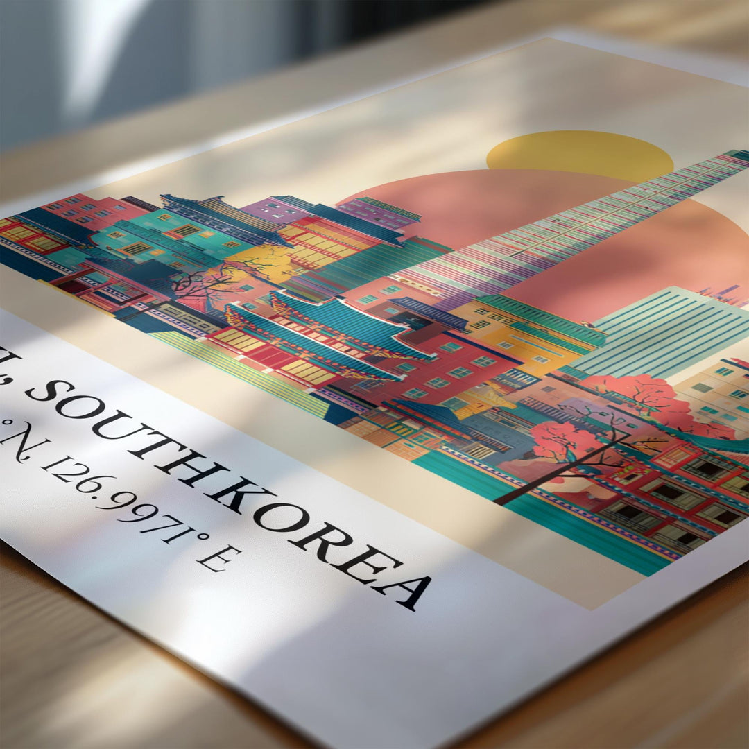 Seoul Art, Seoul Retro Travel Art, Seoul Home Decor, Seoul SK Gift, South Korea Travel Art, Travel Prints, Housewarming Gift