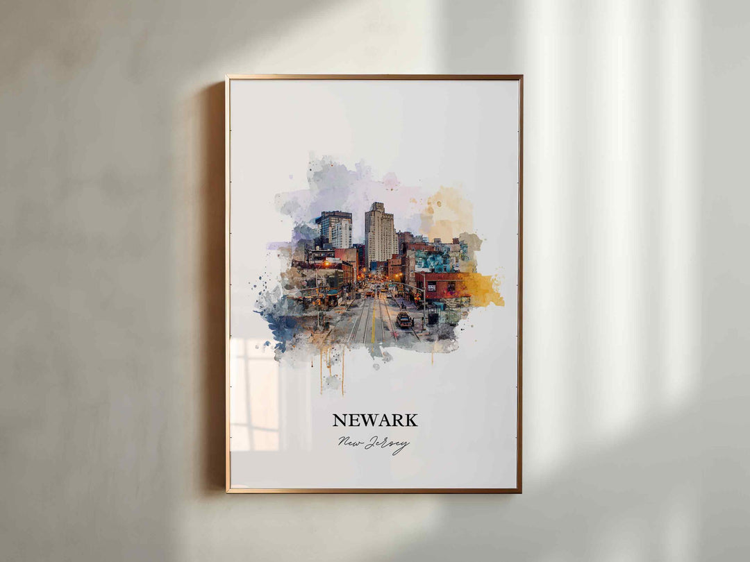 Newark NJ Wall Art, Newark Print, Newark Watercolor Art, Newark NJ Skyline Gift, Travel Print, Travel Poster, Housewarming Gift