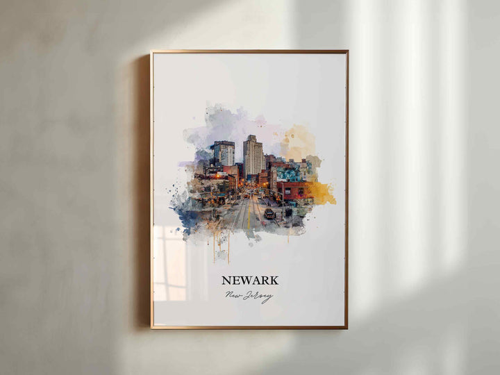 Newark NJ Wall Art, Newark Print, Newark Watercolor Art, Newark NJ Skyline Gift, Travel Print, Travel Poster, Housewarming Gift