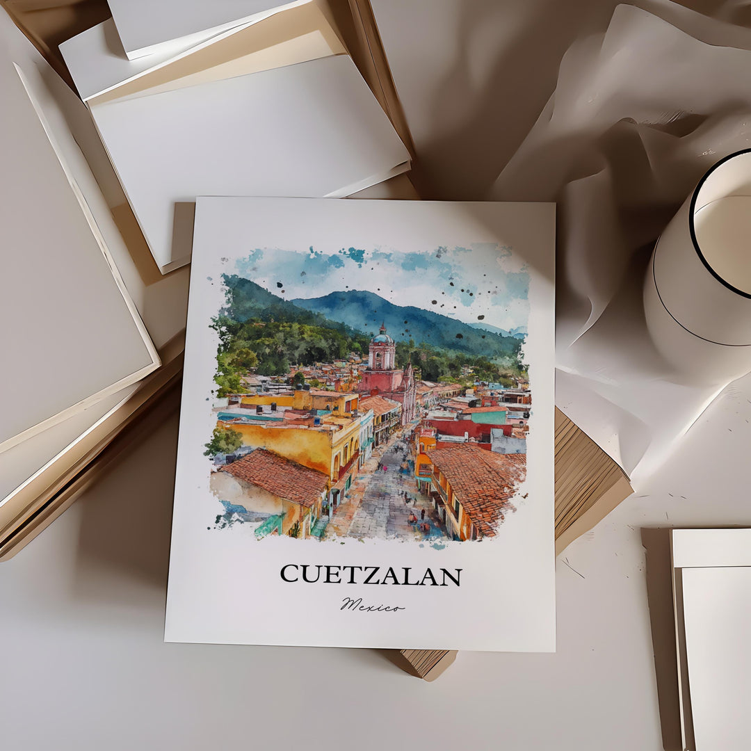 Cuetzalan Wall Art, Puebla Mexico Print, Mexico Watercolor Art, Cuetzalan Mexico Gift, Travel Print, Travel Poster, Housewarming Gift