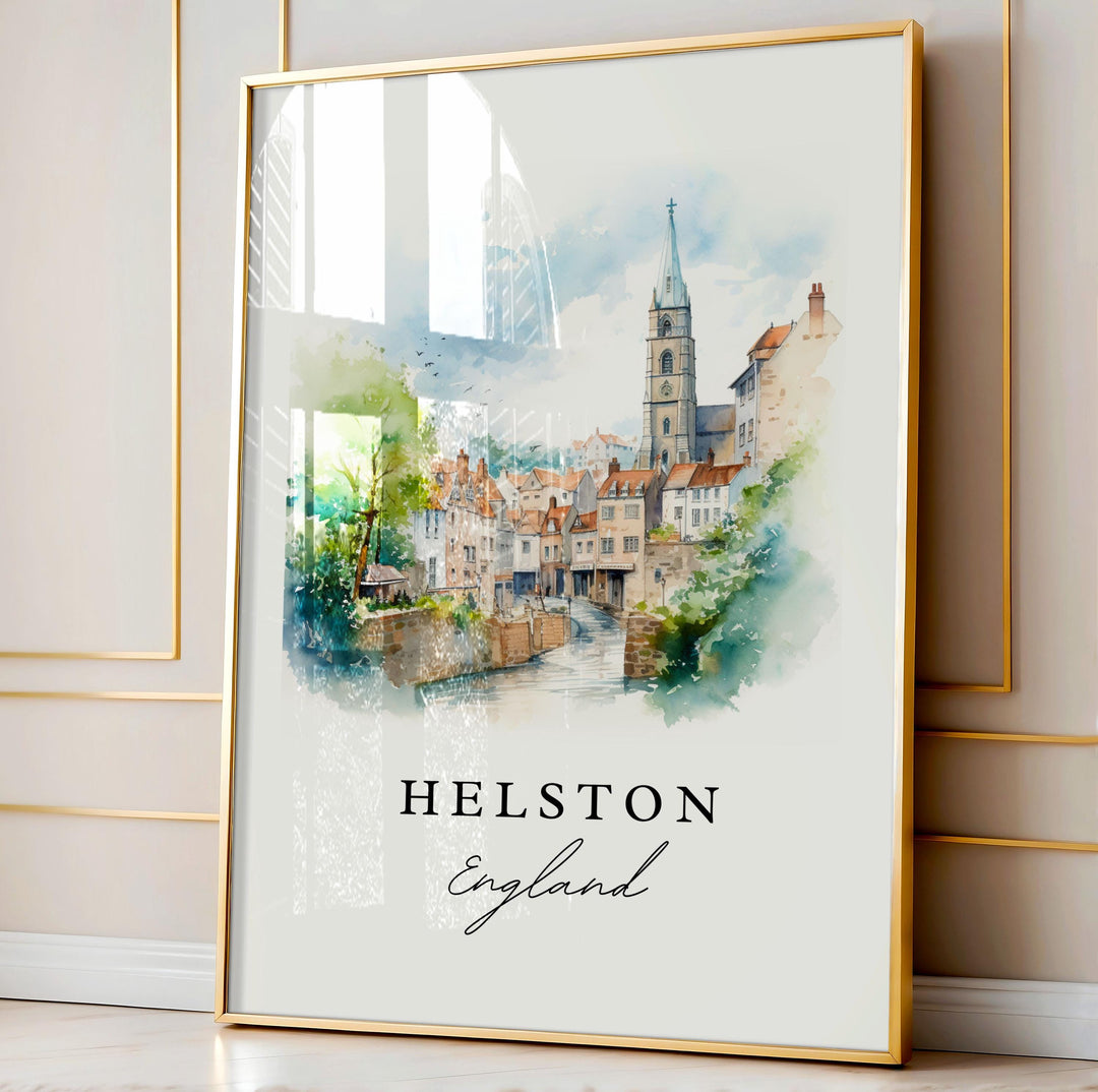 Helston Wall Art, Helston England Print, Helston Watercolor Art, Helston UK Gift,