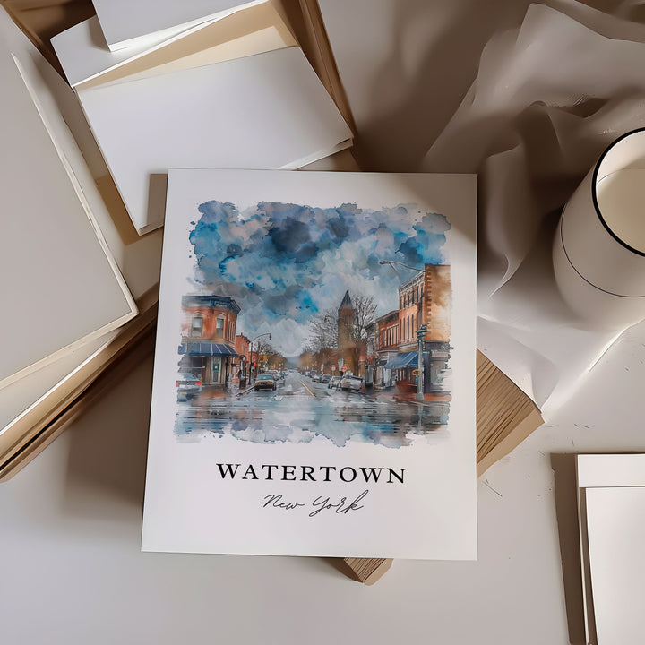 Watertown NY Wall Art, Watertown Print, Watertown Watercolor, Watertown NY Gift,