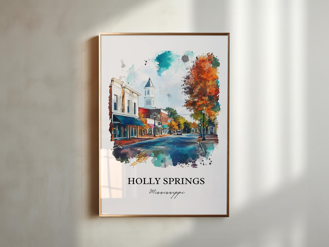 Holly Springs MS Wall Art, Marshall County Print, Mississippi Watercolor, Holly Springs Gift, Travel Print, Travel Poster, Housewarming Gift