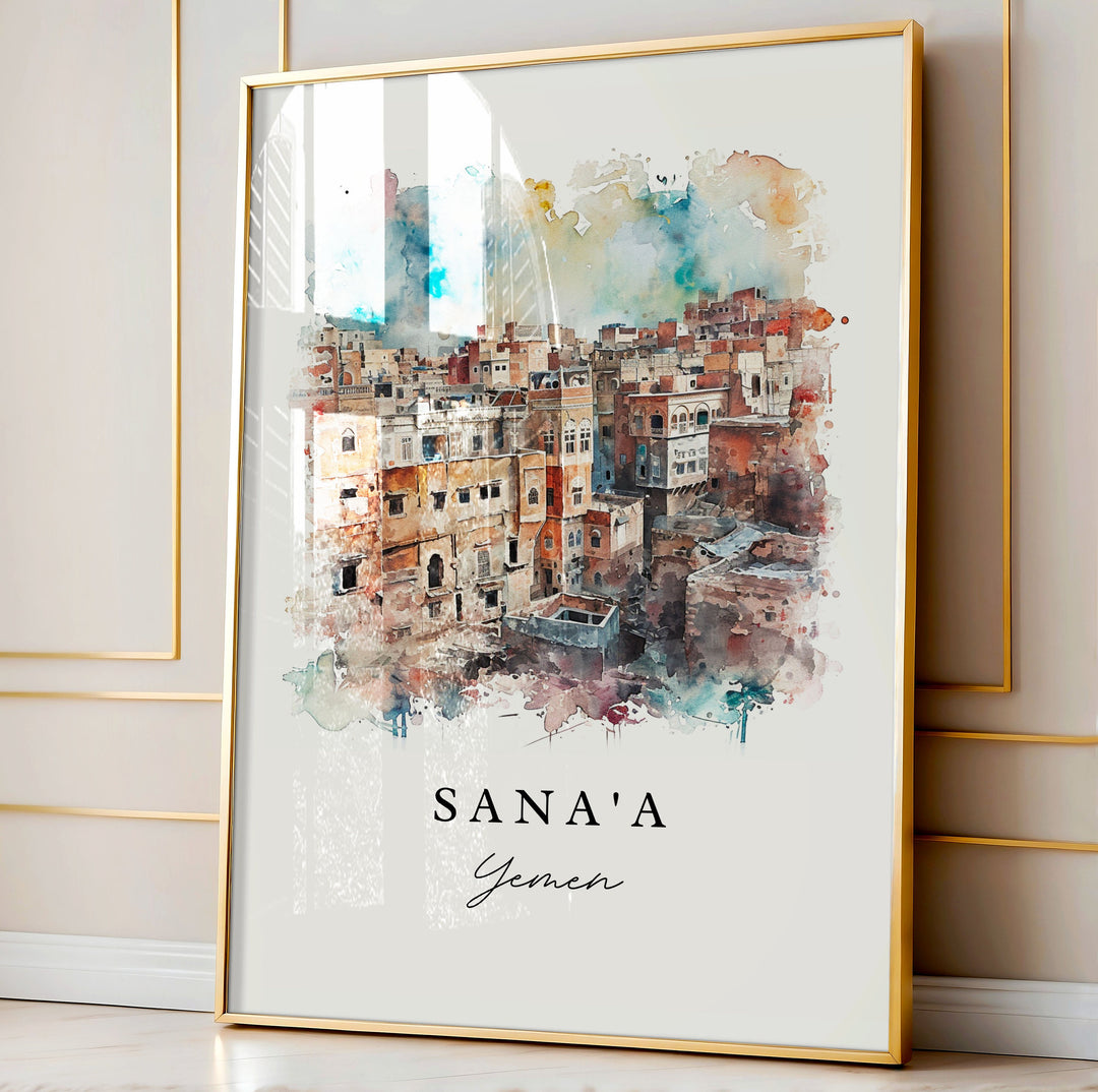 Sana'a Yemen wall art - Yemen, Sana'a print, Yemen artwork gift, Sana'a skyline, Yemen Custom Text, Perfect Gift