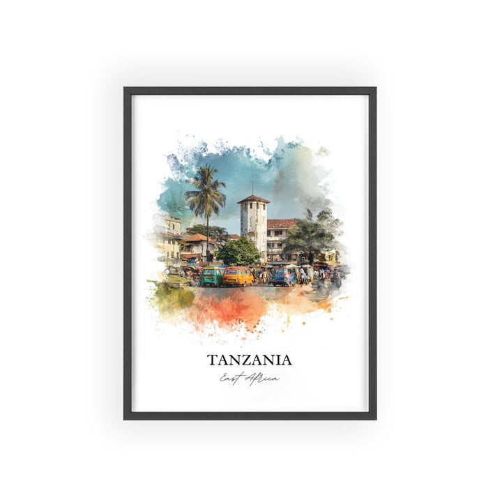 Tanzania Wall Art, Tanzania Print, Tanzania Watercolor Art, Tanzania Country Gift, Travel Print, Travel Poster, Housewarming Gift