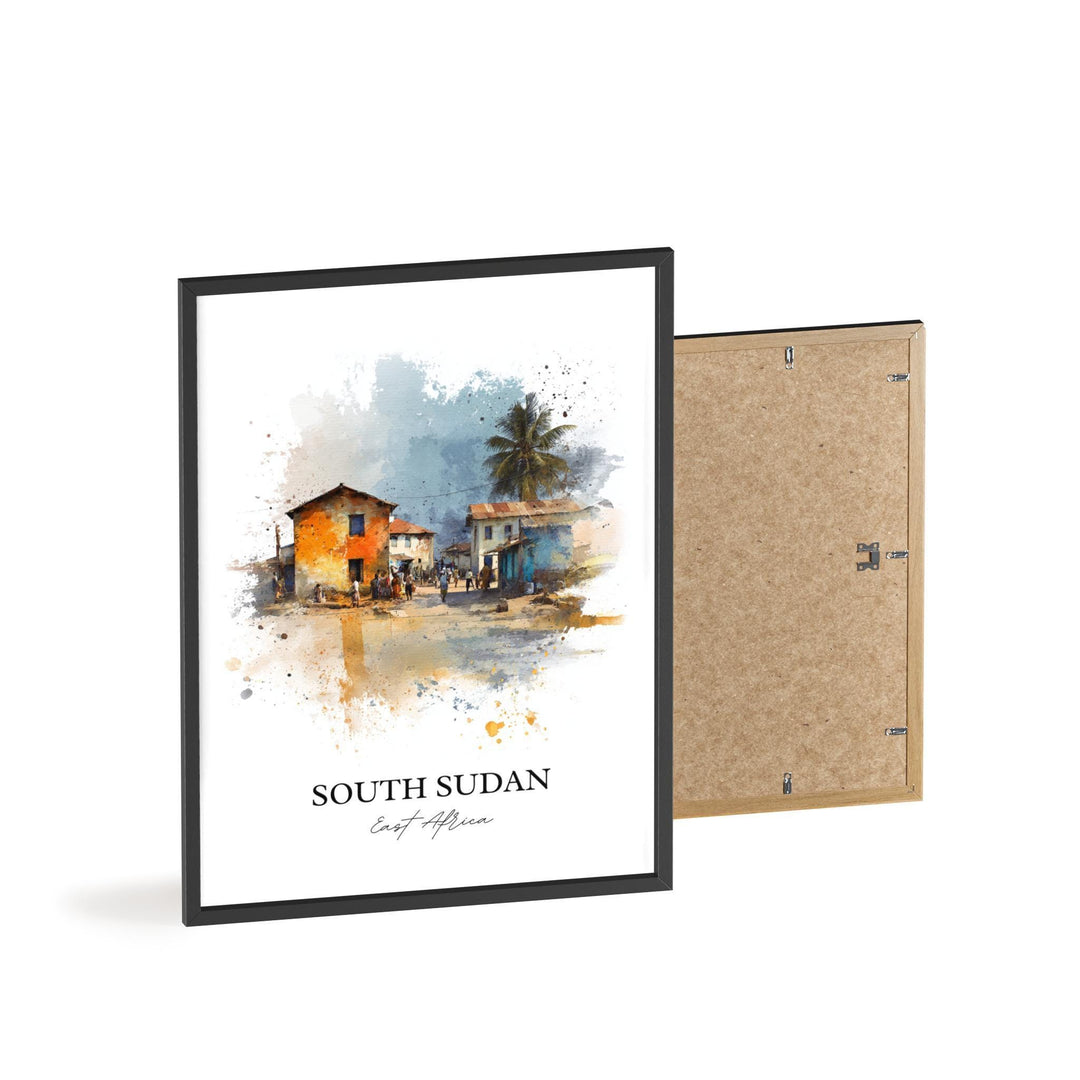 South Sudan Wall Art, South Sudan Print, Africa Watercolor Art, South Sudan Gift, Travel Print, Travel Poster, Housewarming Gift