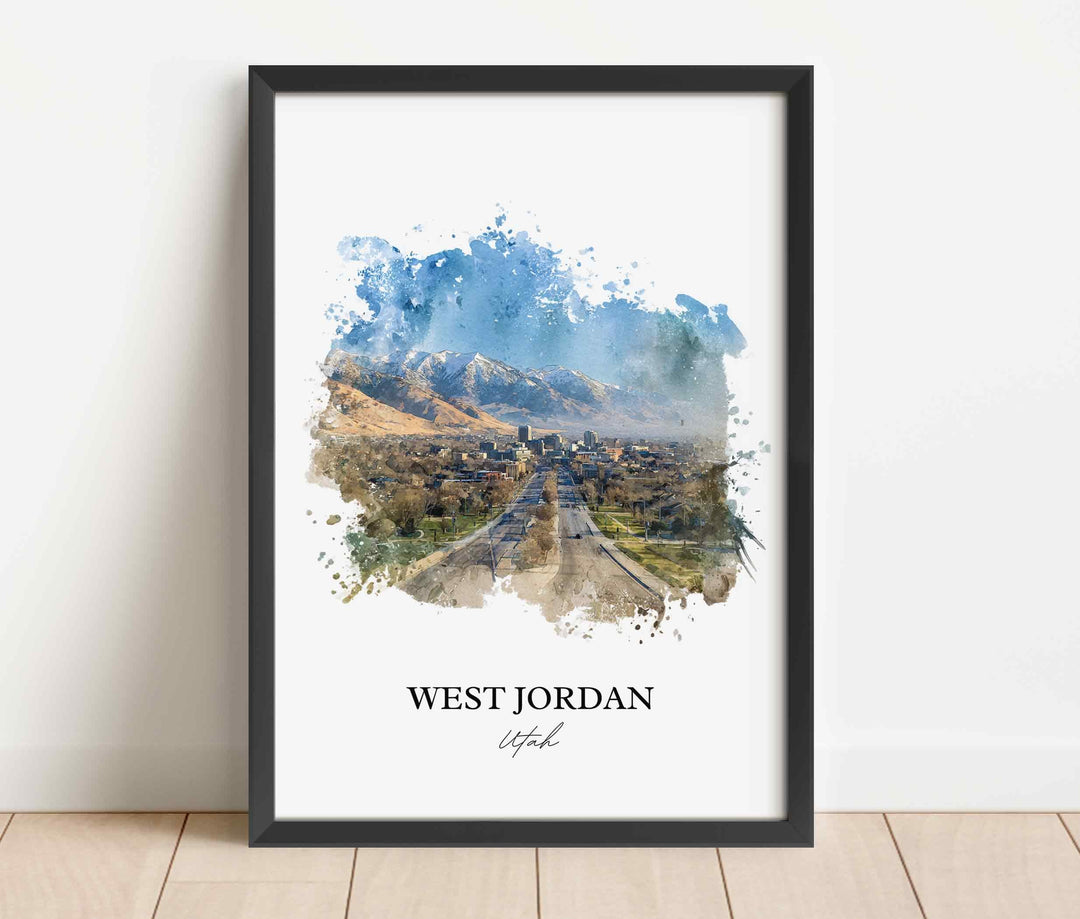 West Jordan Wall Art, Utah Print, West Jordan UT Watercolor Art, Salt Lake City Gift, Travel Print, Travel Poster, Housewarming Gift
