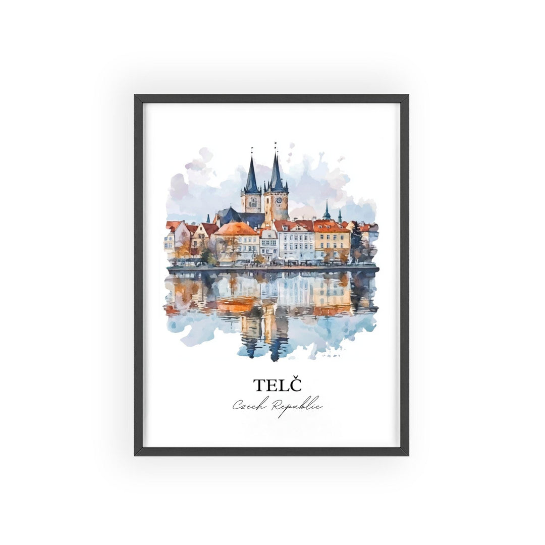 Telc Wall Art, Vysocina Region Print, Czech Republic Watercolor, Telc Czech Republic Gift, Travel Print, Travel Poster, Housewarming Gift