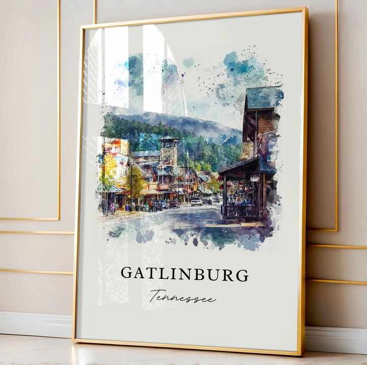 Gatlinburg TN Wall Art, Gatlinburg Print, Gatlinburg Watercolor, Great Smoky Mountains Gift,