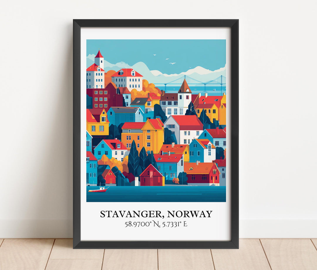 Stavanger Art, Stavanger Retro Travel Art, Norway Home Decor, Norway Gift, Norway Travel Art, Travel Prints, Housewarming Gift