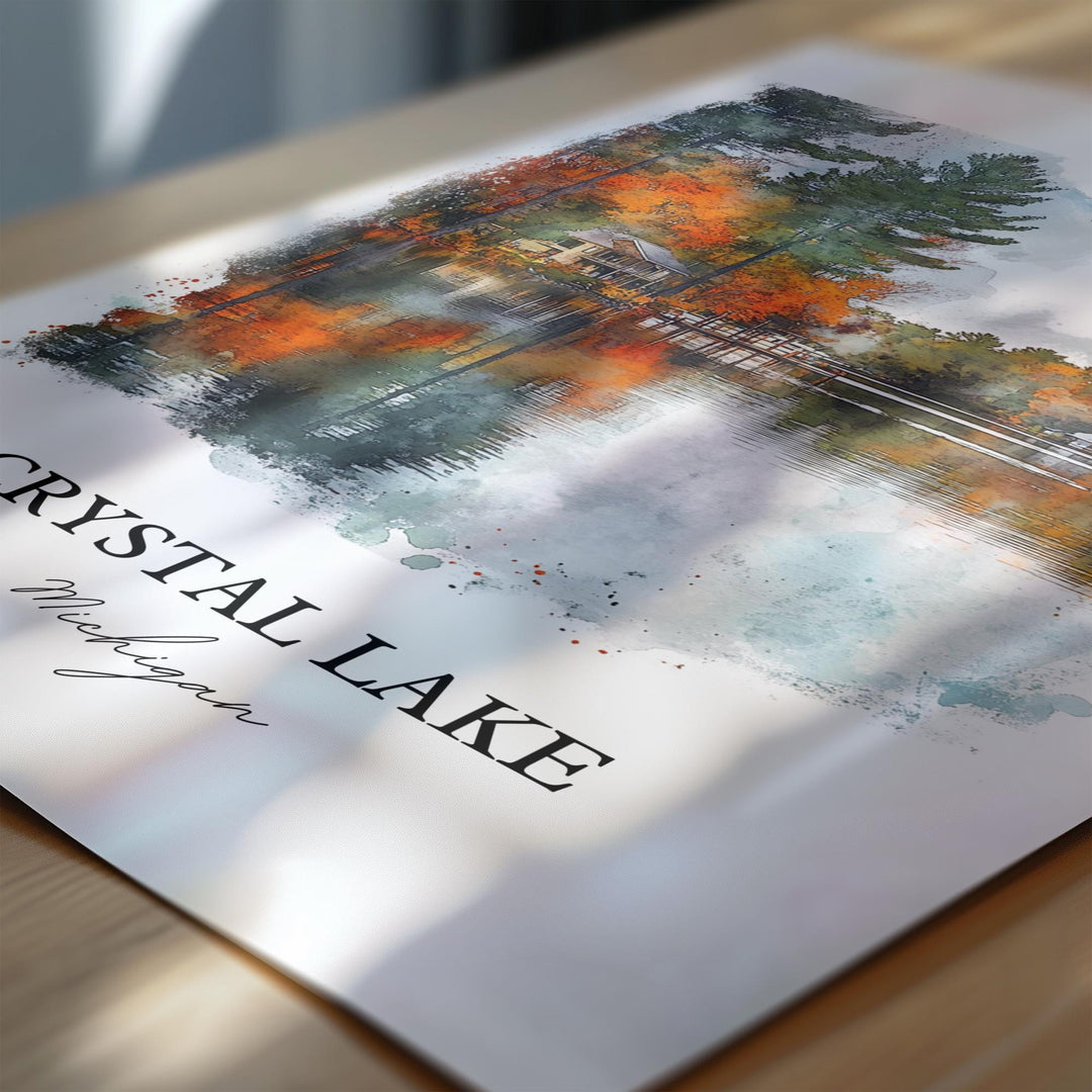 Crystal Lake Michigan Wall Art, Lake Michigan Print, Michigan Watercolor, Crystal Lake Gift, Travel Print, Travel Poster, Housewarming Gift