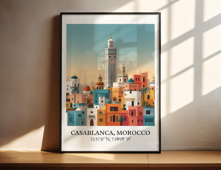 Casablanca Art, Casablanca Retro Travel Art, Casablanca Morocco Decor, Morocco Gift, Morocco Travel Art, Travel Prints, Housewarming Gift