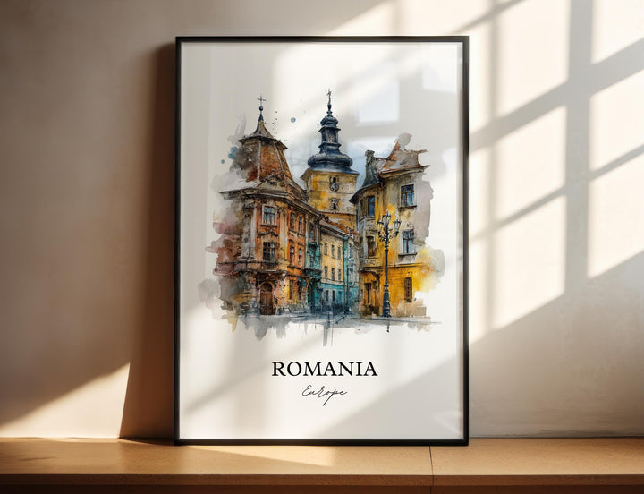 Romania Wall Art, Romania Print, Romania Watercolor Art, Romania Gift, Travel Print, Travel Poster, Housewarming Gift