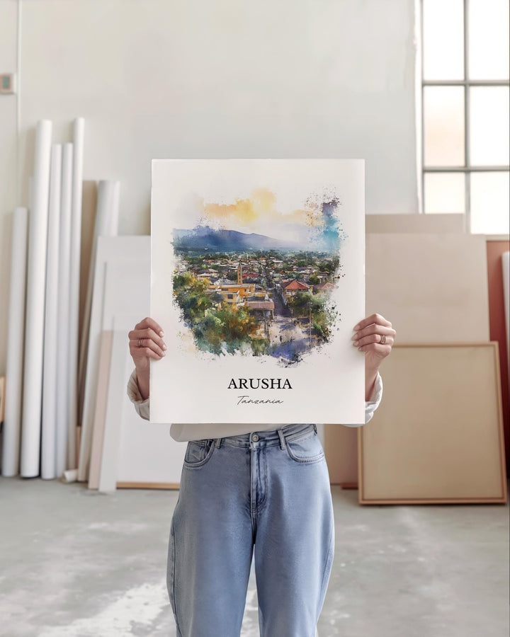 Arusha Tanzania Wall Art, Mt. Meru Print, Tanzania Watercolor Art, Arusha Tanzania Gift, Travel Print, Travel Poster, Housewarming Gift