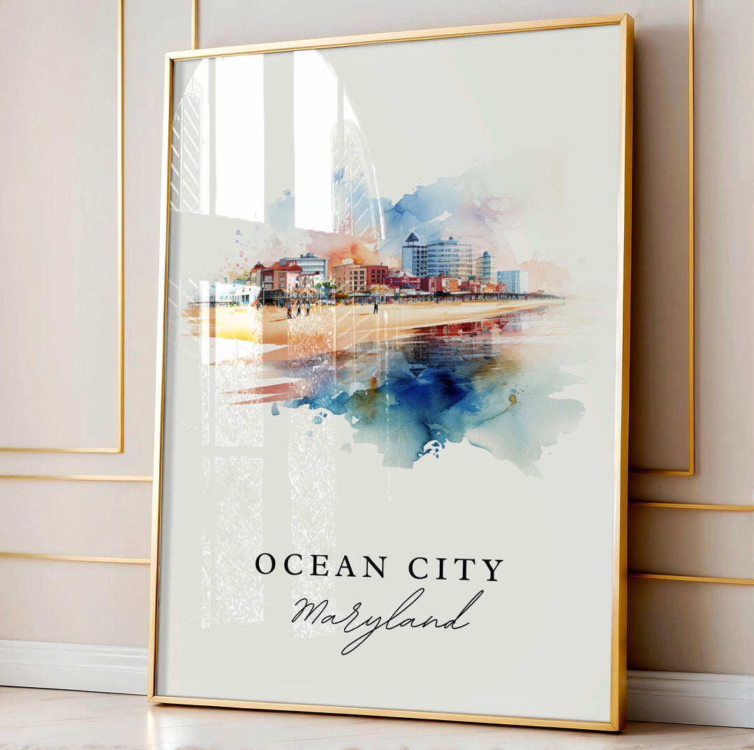 Ocean City traditional travel art - Maryland, Ocean City poster, Wedding gift, Birthday present, Custom Text, Personalised Gift