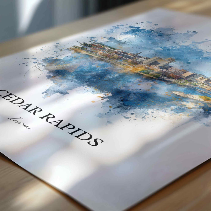 Cedar Rapids Wall Art, Cedar Rapids Print, Cedar Rapids Watercolor, Cedar Rapids Iowa Gift, Travel Print, Travel Poster, Housewarming Gift
