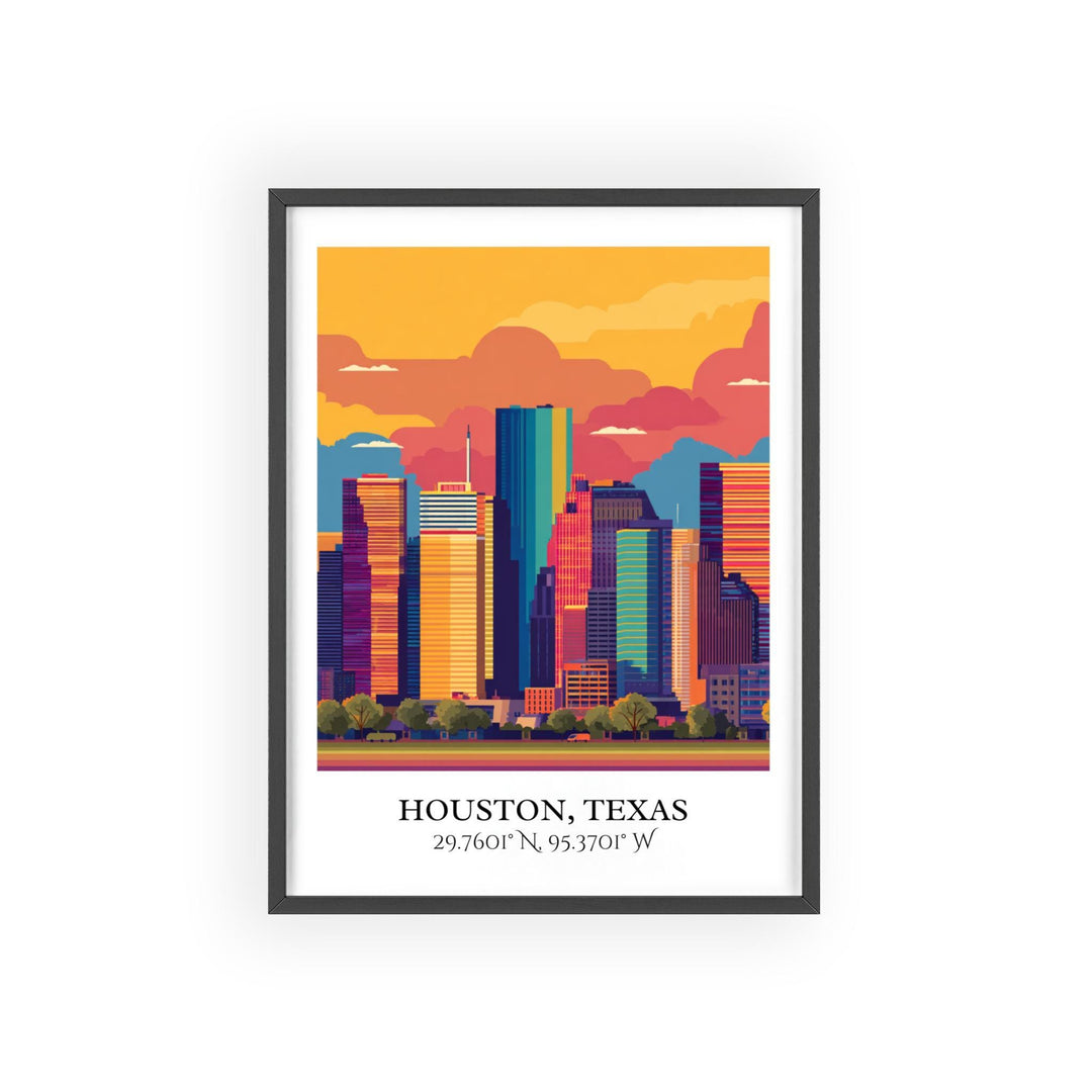 Houston Art, Houston Texas Retro Travel Art, Houston Home Decor, Houston Texas Gift, Texas Travel Art, Travel Prints, Housewarming Gift