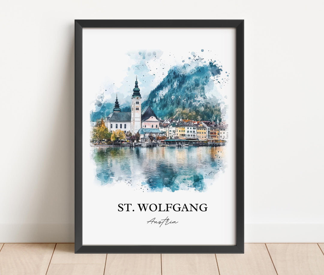 St. Wolfgang Wall Art, Lake Wolfgang Print, Asutria Watercolor Art, St. Wolfgang Gift, Travel Print, Travel Poster, Housewarming Gift