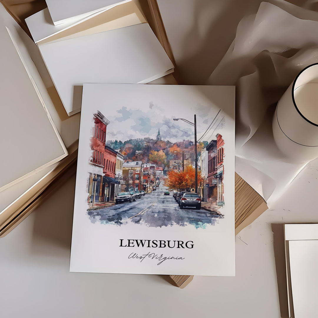 Lewisburg WV Wall Art, Lewisburg Print, West Virginia Watercolor, Lewisburg WV Gift, Travel Print, Travel Poster, Housewarming Gift