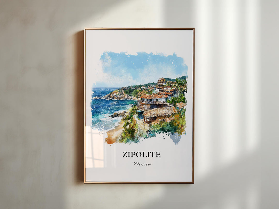 Zipolite Wall Art, Zipolite Mexico Print, Mexico Watercolor Art, Oaxaca Gift, Travel Print, Travel Poster, Housewarming Gift