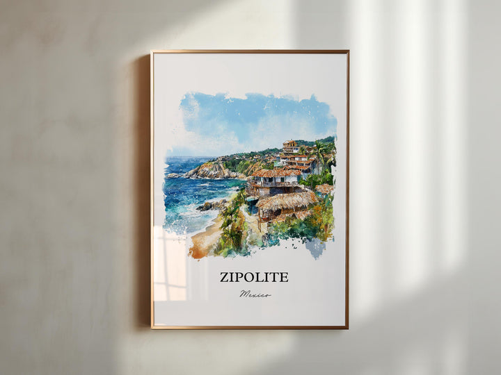 Zipolite Wall Art, Zipolite Mexico Print, Mexico Watercolor Art, Oaxaca Gift, Travel Print, Travel Poster, Housewarming Gift
