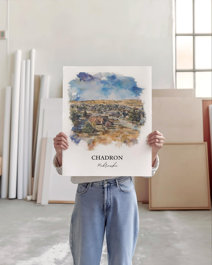 Chadron Nebraska Wall Art, Dawes County NE Print, Nebraska Watercolor Art, Chadron Gift, Travel Print, Travel Poster, Housewarming Gift