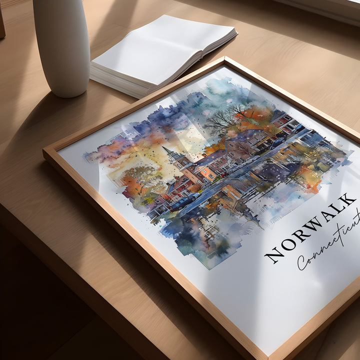 Norwalk CT Wall Art, Norwalk CT Print, Connecticut Watercolor, Norwalk Connecticut Gift,