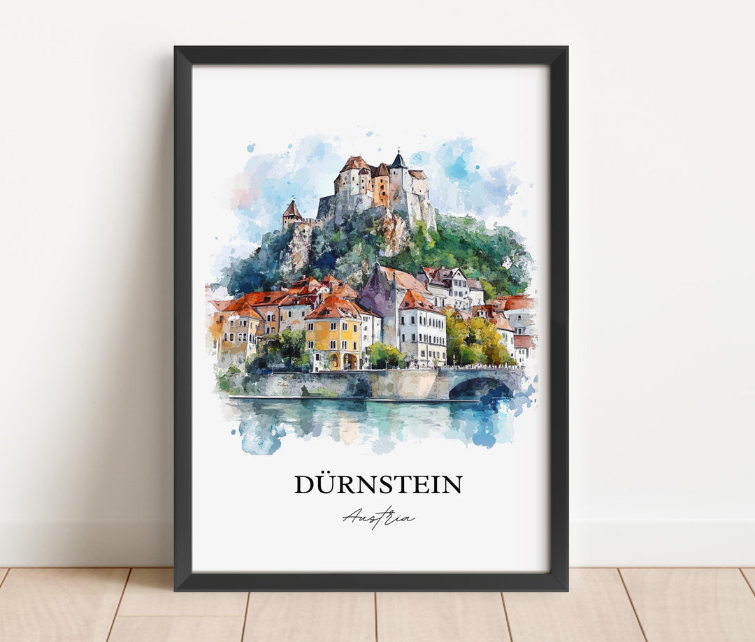 Durnstein Wall Art, Durnstein Print, Austria Watercolor Art, Durnstein Gift, Travel Print, Travel Poster, Housewarming Gift