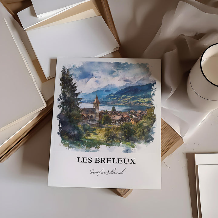 Les Breuleux Art, Switzerland Print, Les Breuleux Watercolor, Jura Canton Switzerland Gift, Travel Print, Travel Poster, Housewarming Gift